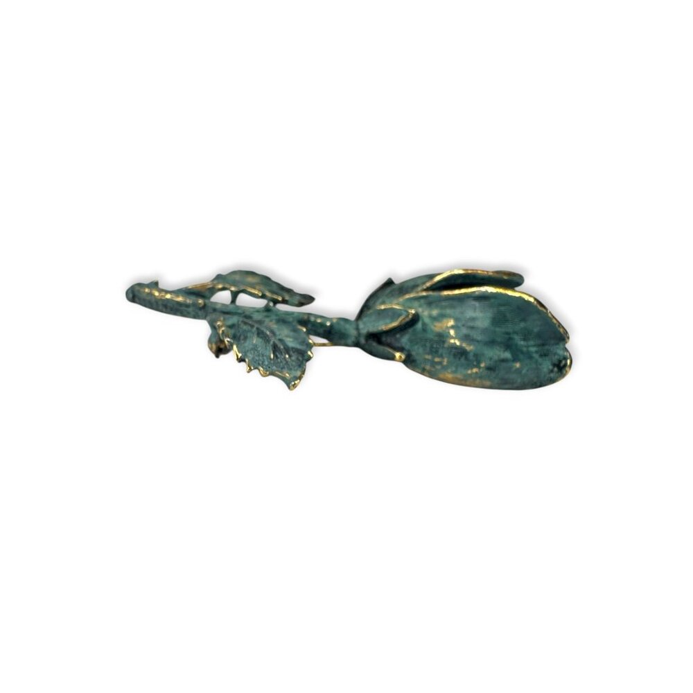 Exquisite Vintage Gold Tone Teal Enamel Rose Flower Brooch Vintage 1960s 70s - Picture 6 of 9